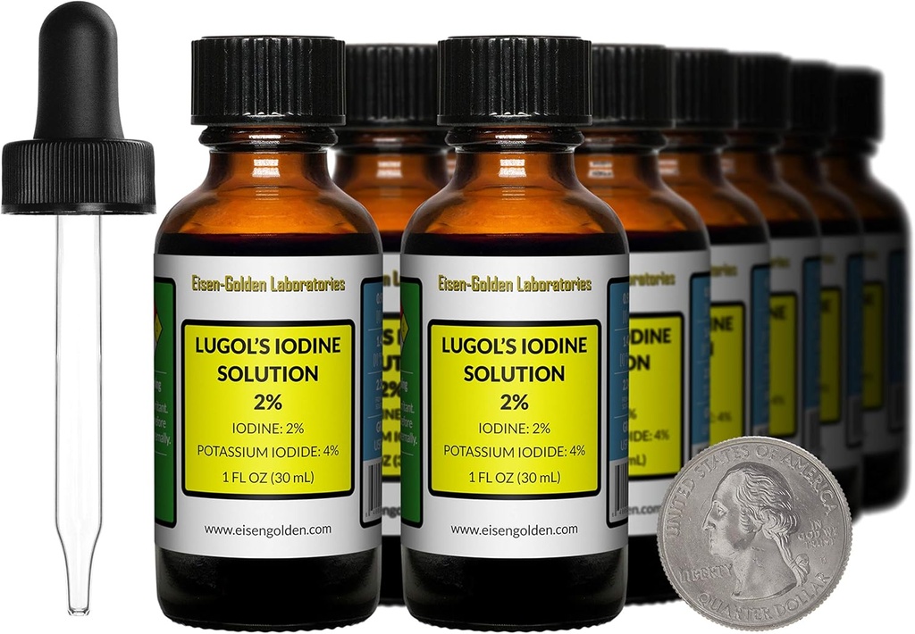 Lugol's Iodine / 2 Çözüm / 12 Oz in 12 Amber Glass Şişes / Free Droppers /USA