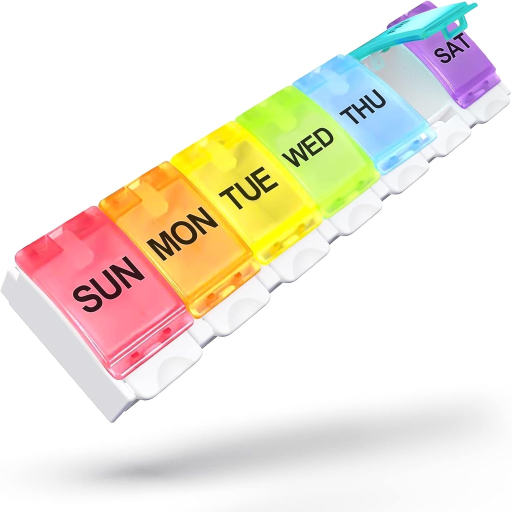 Sukuos Büyük Haftalık Pill Organizer 7 Gün, Daily Pill Box Easy Push Tekerlekli Çeker Tıp İçin Kolay Hapatif Pill Vakası/Vitamin/Fish Oil /Supplements, Drug Holder (Rainbow)