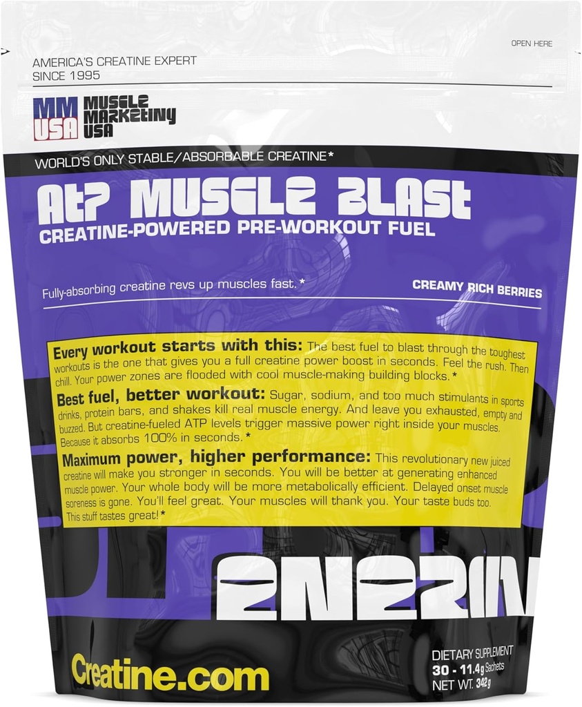 MMUSA ATP Kas Blast: World's Only Stabletine Tina Energy Drink. Anında Aborpsiyon. Immediate Boost for Intense Body Building, Endurance Sports. Tren Harder, Recover Faster. 30 sachets, 11.4g Every