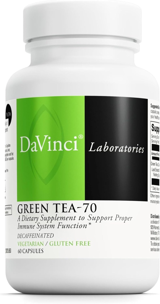 Dainci Laboratuvarlar Yeşil Çay-70 - Immune System, Cardiovascular Health ve Cholesterol Health - Green Tea Extract - Decaffeinated - Gluten-Free -60 Vegetarian Capsules