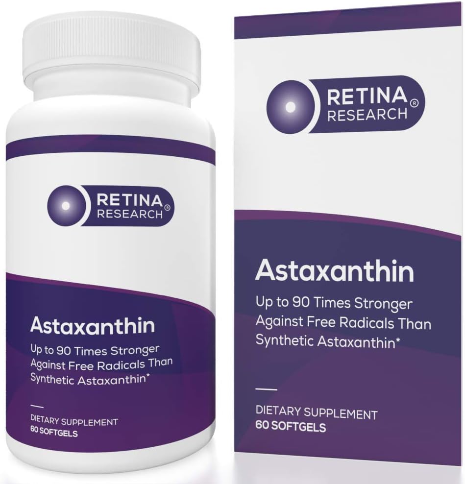 Doğal Astaxanthin Eye Vitamin 10mg - Eye Health'i Desteklemek için Tamamlar - Sentetikden 90 Times Güçlü - Doktorlar tarafından formüle edilen - 3. Parti Onaylandı - 60 Softgels