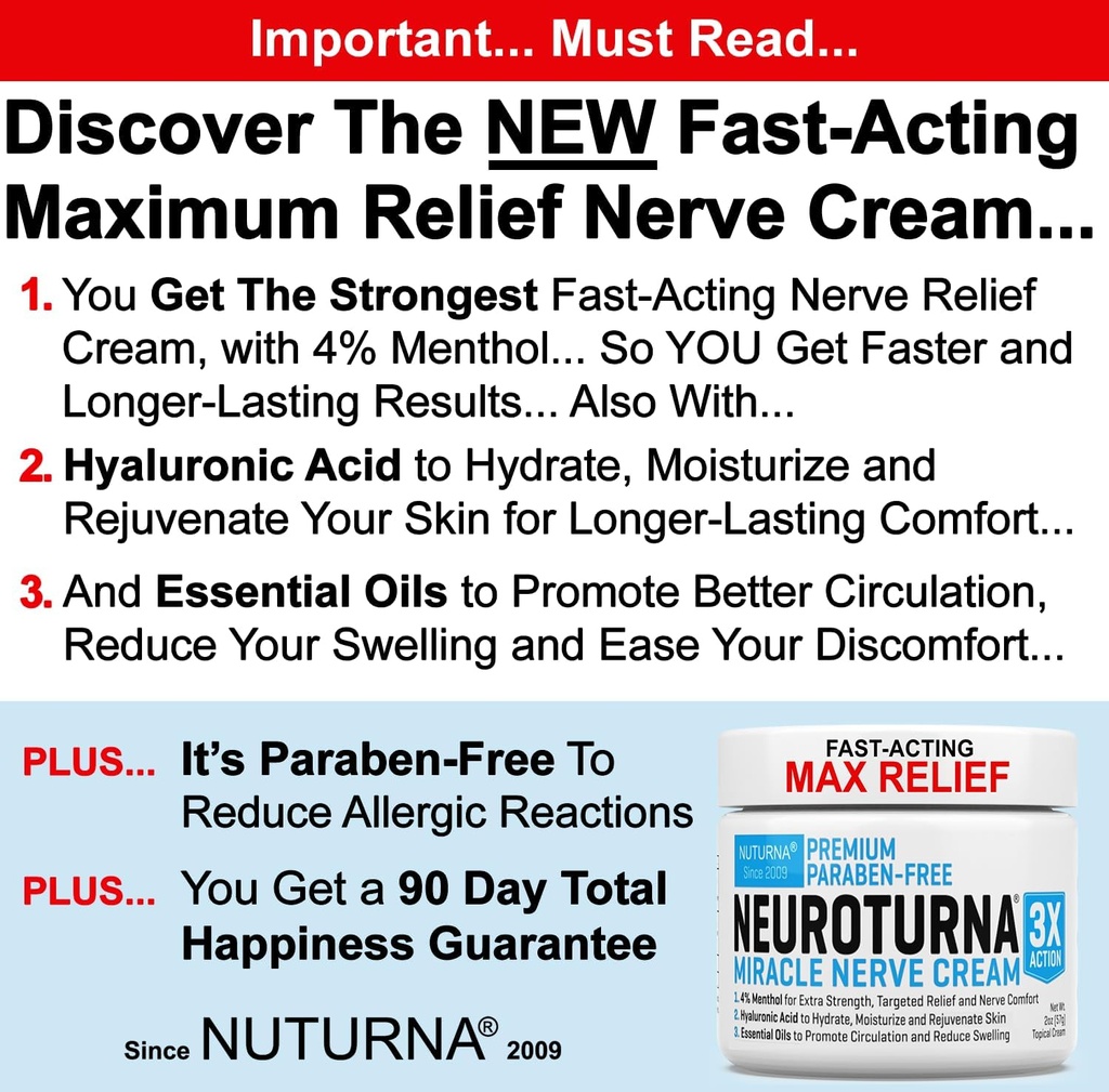 Neuropati için Nerve Relief Cream - Premium Nerve Cream 3X Hedefli Yardım ve Nerve Comfort - 4% Menthol, Arnica, MSM For Feet Hands Legs & Back - 2 Oz Nerve Cream 3X Action for Targeted Relief and Nerve Comfort - maximum Strength with 4% Menthol, Arnica, MSM for Feet Hands Legs Toes & Back - 2 Oz