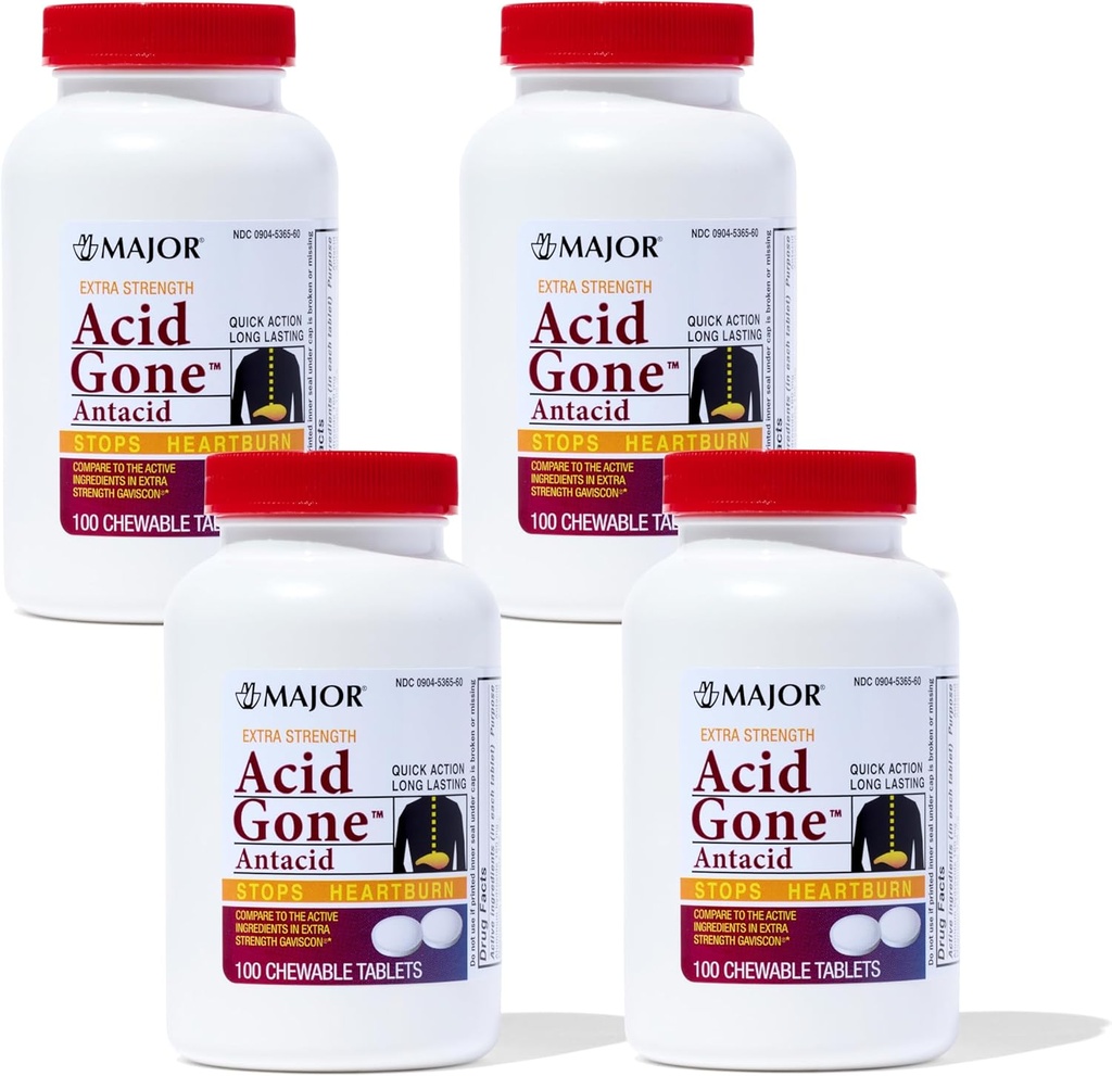 Büyük asit Ekstra Güçlü Antacid Chewable Tabletleri - Anti-Acid Relief - Acid Reflux Medicine for Yetişkinler - Upset Stomach, Acid Indigestion, and Heartburn Relief - Long-Lasting - 100-Count (4 Pack)