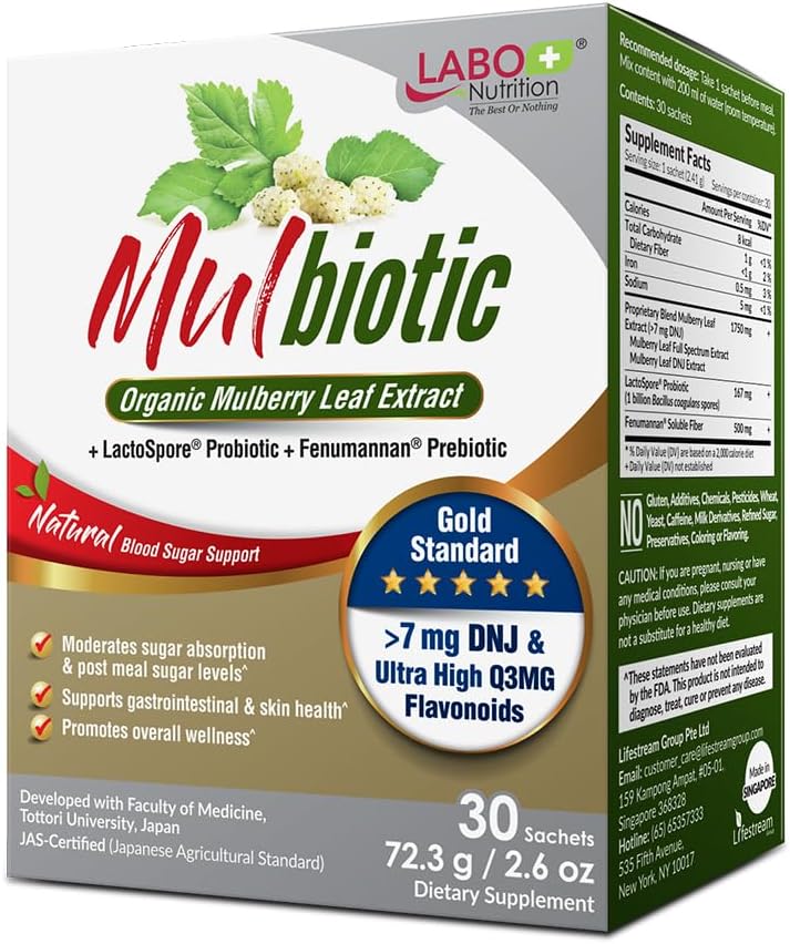 LABO Beslenme Mulbiyotik, Organik Mulberry Leaf Extract + Lacto Claytone Probiyotik & Fenumannan Prebiyotik, Carb Cravings Support, Vegetarian, Non-GMOMOMO