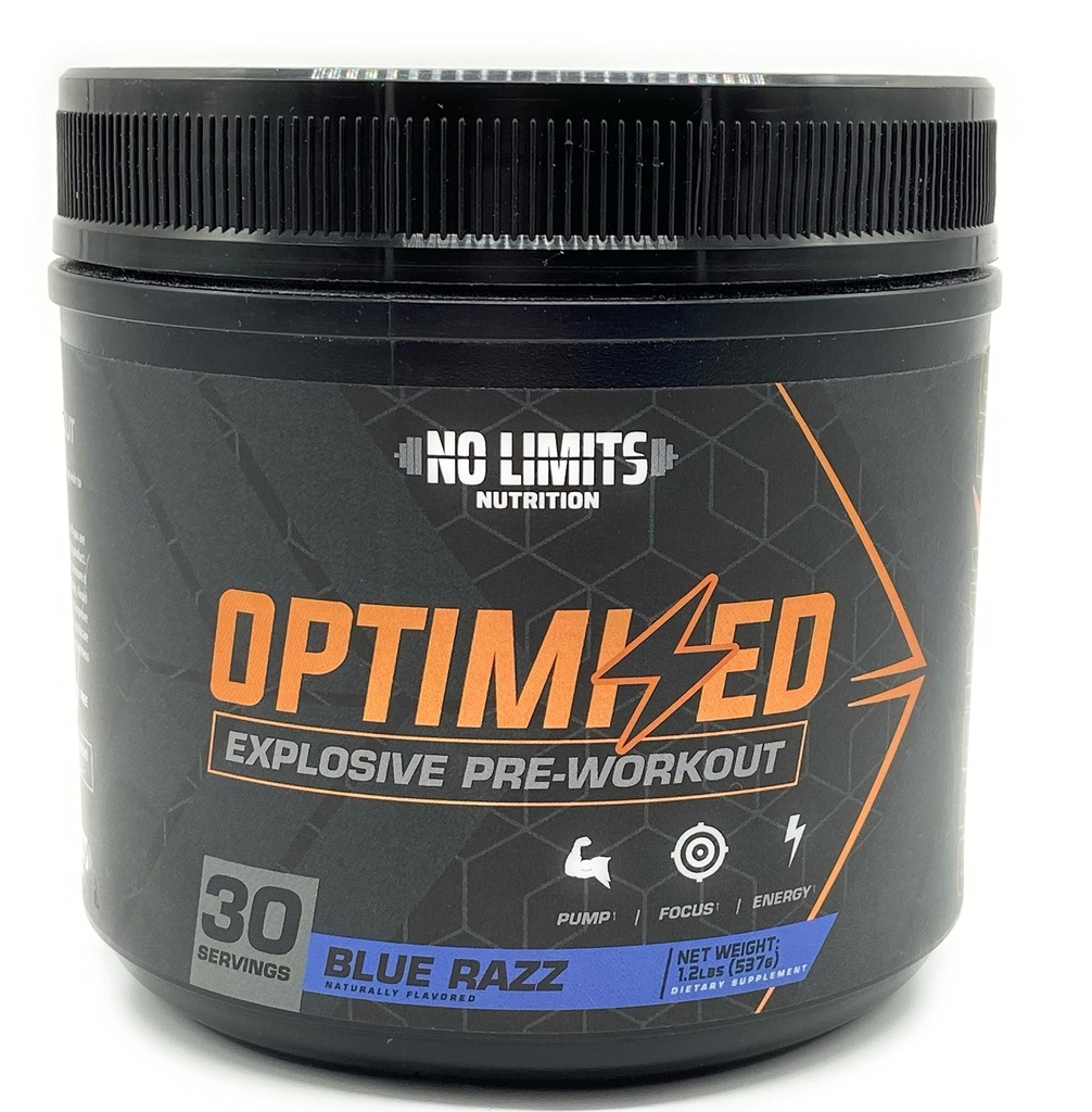 "Optimized" Blue Razz Pre-Workout Toz / Massive Pumps / Art Muscle Mass, Strength & Focus / Beta Alanine + L-Citrulline + Betaine Anhidrus + Tinatine + Caffeine Anhidrus / 30 Hizmetler