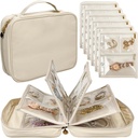 Travel Jewel Organizer Case,Jewelry Bag Jewel Storage Book Binder with Clear diamond Pouch for Traveling,Earrings, Halkalar, Ayakkabı (Beyaz)