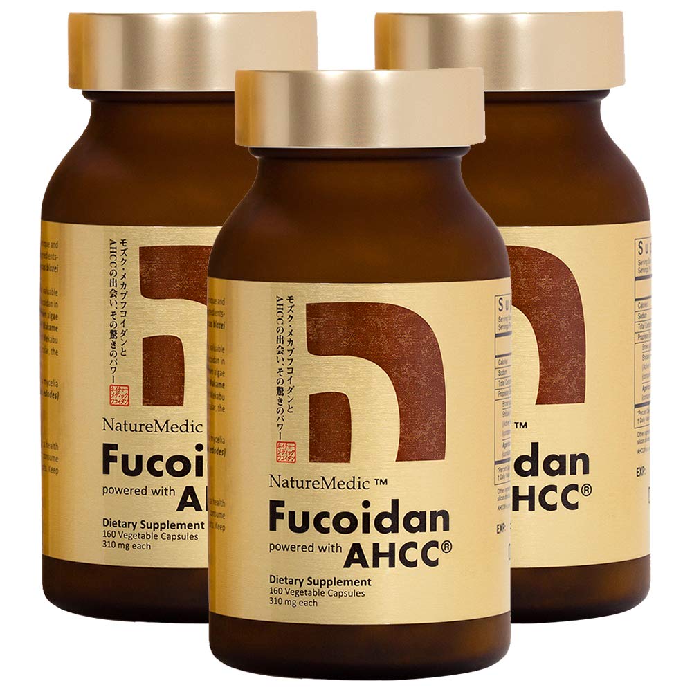 Fucoidan Powered with AHCC® Brown Seaweed Immunity Supplement with Higheight Organic Mekabu Mozuku Agaricus 3 Şişe - Japonya'da Yapılan 480 Sebze Kapsülleri