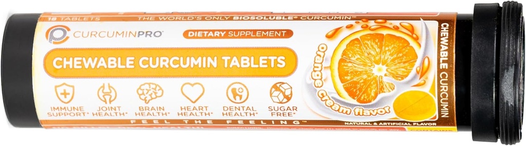 curcuminpro Chewable Tabletler | Biyoplastik Organik Turmeric Curcumin | Sugar-Free | Hareket Desteği | 18 Kont | Orange Cream Flavor