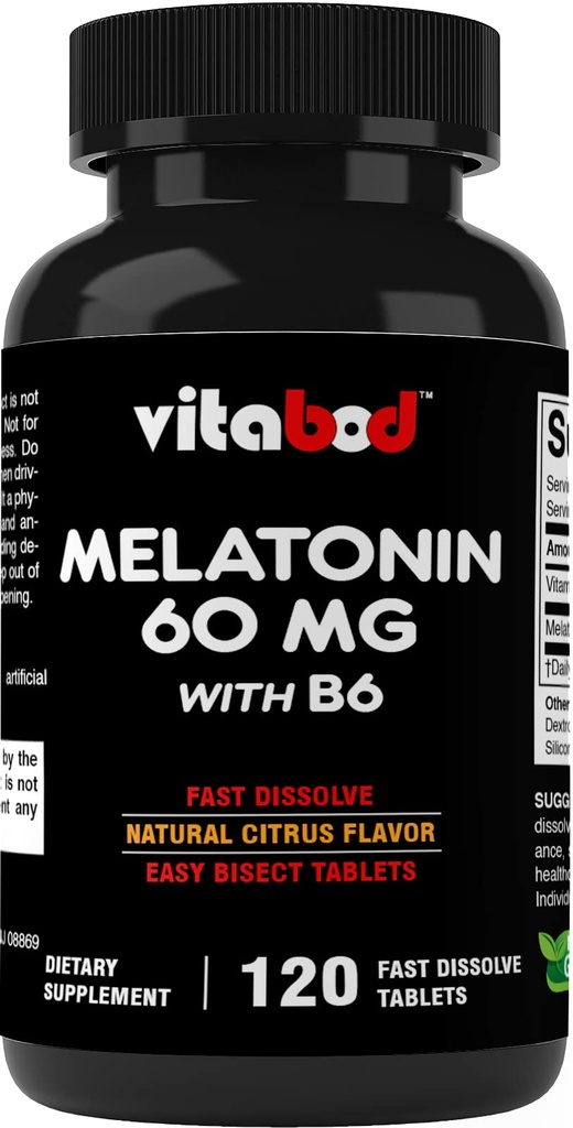 B6 ile 60 mg - 120 Hızlı Dissolve Tabletleri Ekstra-Strength Uyku Desteği - Uyuşturucu Özgür - Doğal Citrus Flavor - Vegetarian, Non-GMO, Gluten-Free
