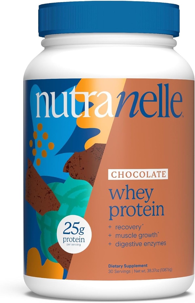 Nutranelle - Chocolate Whey Protein Tozu - 25 g of Whey Isolate & Yoğun Kas Büyüme ve Kurtarma Için Enzymes - Zero Eklenmiş Şeker Protein Shake Toz Toz