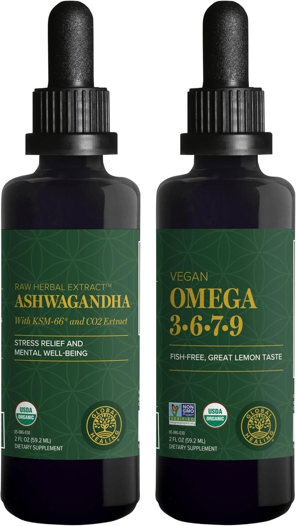 Global Healing Center Ashwagandha & Omega 3 6 7 9 Kit - Nervousness, Brain Health, Heart Health ve Eye Health ile Yardım