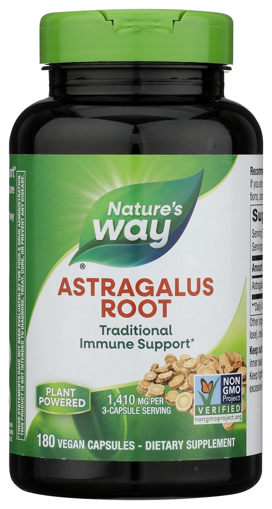 Nature's Way Astragalus Root, Traditional Immune Support*, 3Capsule başına 1.410 mg, Non-GMO Projesi Doğrulanmış, Vegan 180 Capsules (Package May Vary)