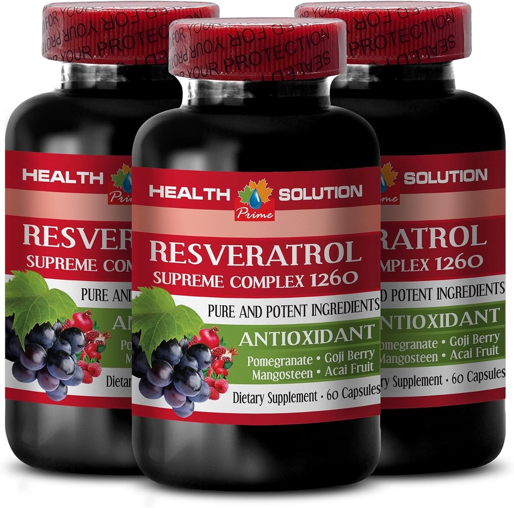 Doğal Stamina - RESVERATROL SUPREME COMPLEX - Converatrol Cut Berry, Acai, Noni, Pomegranate, Mangosteen, Superfurt Comb, Antioxy, Immune Support, 3 Bot 180 Caps