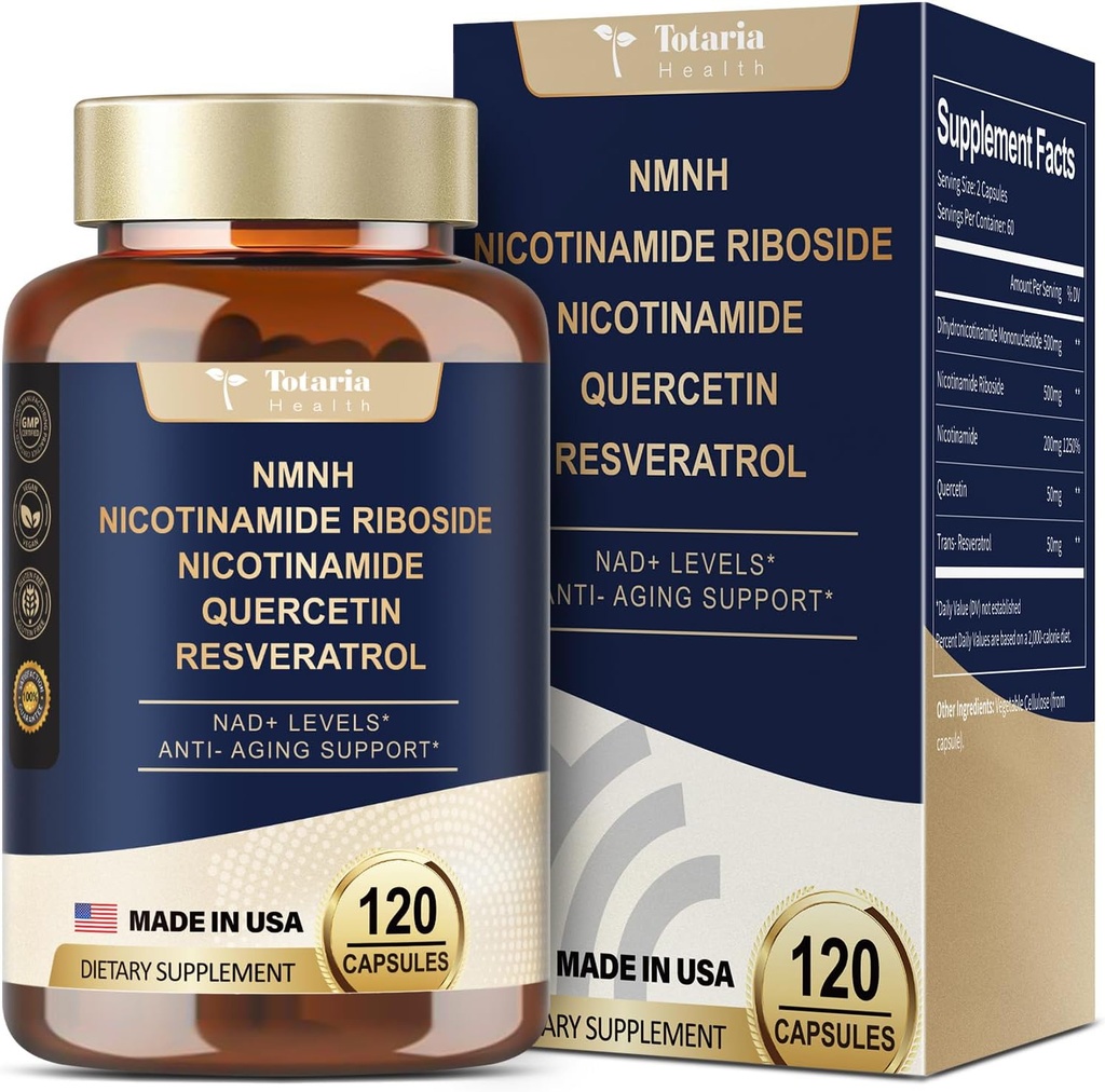 Totaria NMNH (Dihidrotinamid Mononüotid), NMNH Supplement w/Niacinamid (Vitamin B3), Ultimate NAD+++ 500 mg NMNH ile Seviye ATM