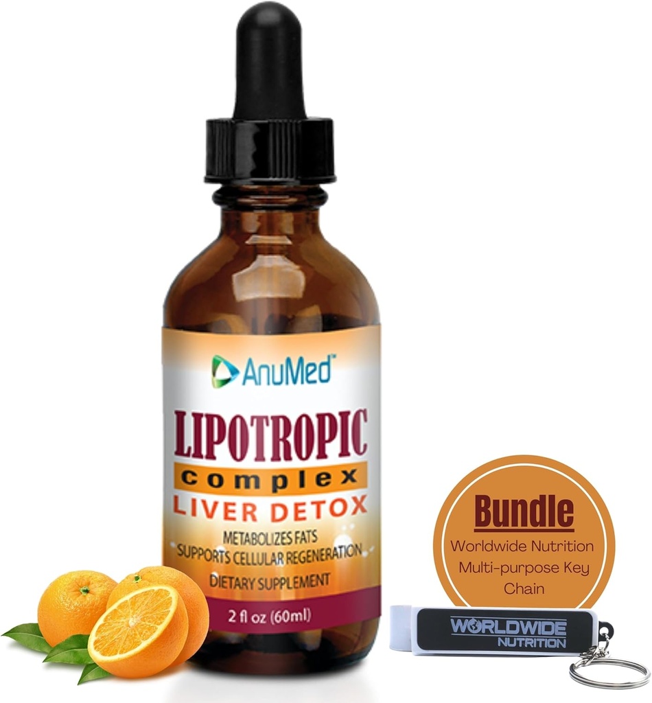 Worldwide Nutrition Sche: Anumed Lipotropic Kompleksi - Folic Asit, Vitamin B12, B6 - GMO, Gluten Free, Easy-to-Use 2oz Lipotropic Drops with Multi-Purpose Key Chain