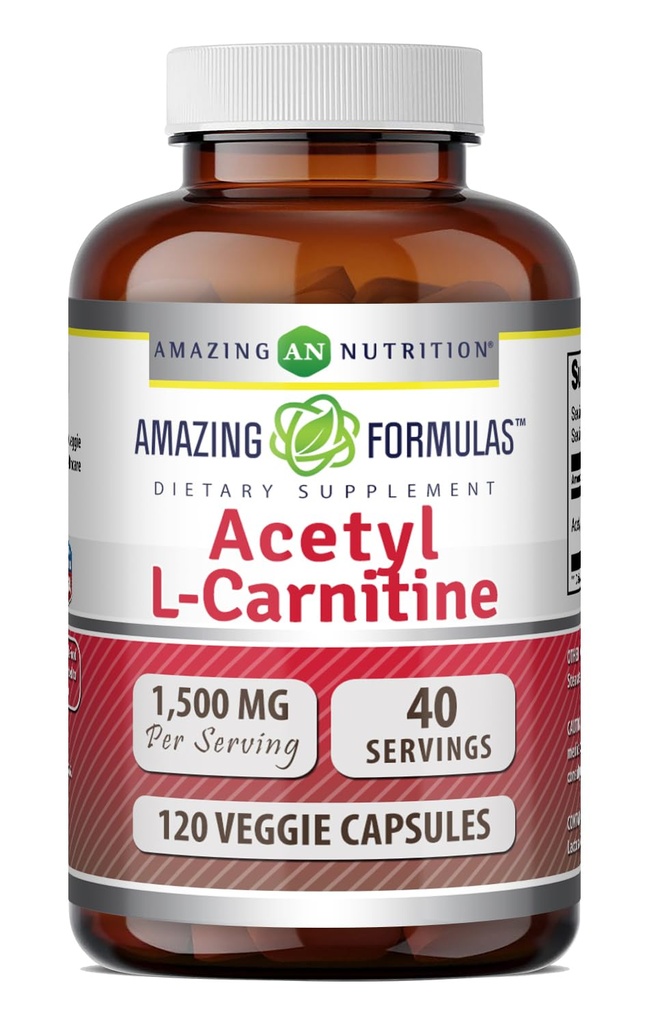 Amazing Formulas Acetyl L-Carnitine Hcl Supplement | 500 Mg Per | 120 Veggie Capsules Supplement | Non-GMO | Gluten Free | Made in USA