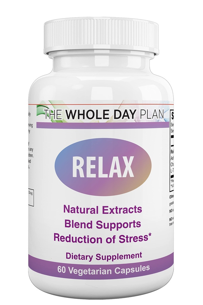Rahatlayın - Support Supplement, Natural Stress Relief with Ashwagandha, Chamomile, L-Theanine Helps Calm, Focused ve Daha İyi Uyku Geliştireceksiniz, 60 Capsules