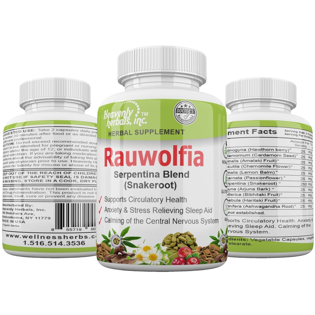 Rauwolfia Yılanina Evi (Snakeroot), hizmet başına 1000 mg - Organik Herbal Supplement - Ayurvedic Herb & Natural Remedy - Supports Circulatory Health, Cardiovascular Health- 60 Ct.