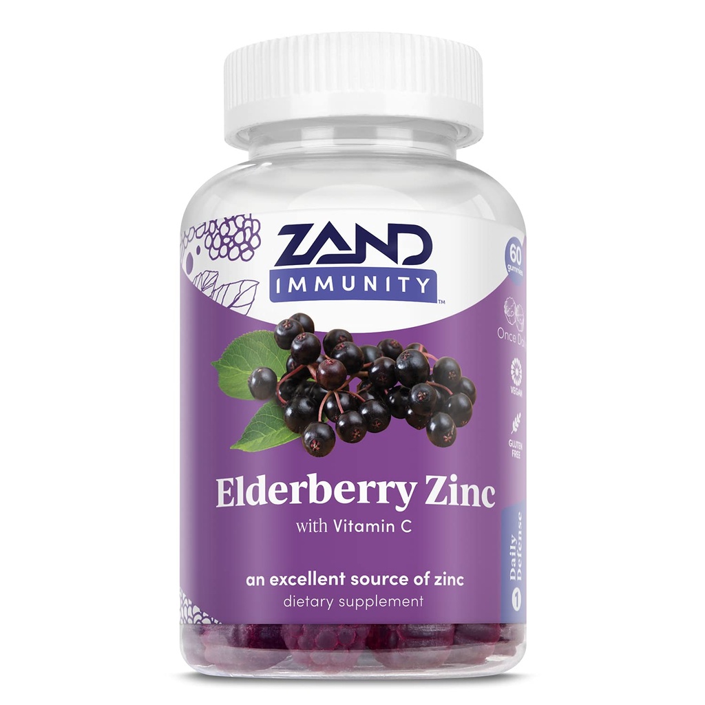 ZAND Elderberry Zinc Immunity Gummies with Vitamin C, Year-Round Immune Support for Children & Adults, 60 Count