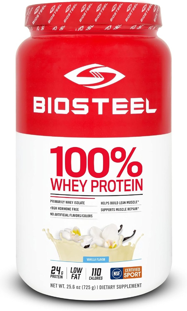 BIOSTEEL 100% Whey protein Toz Supplement, rBGH Hormonu Ücretsiz ve GMO Post Workout Formula, Vanilla, 25 Hizmet