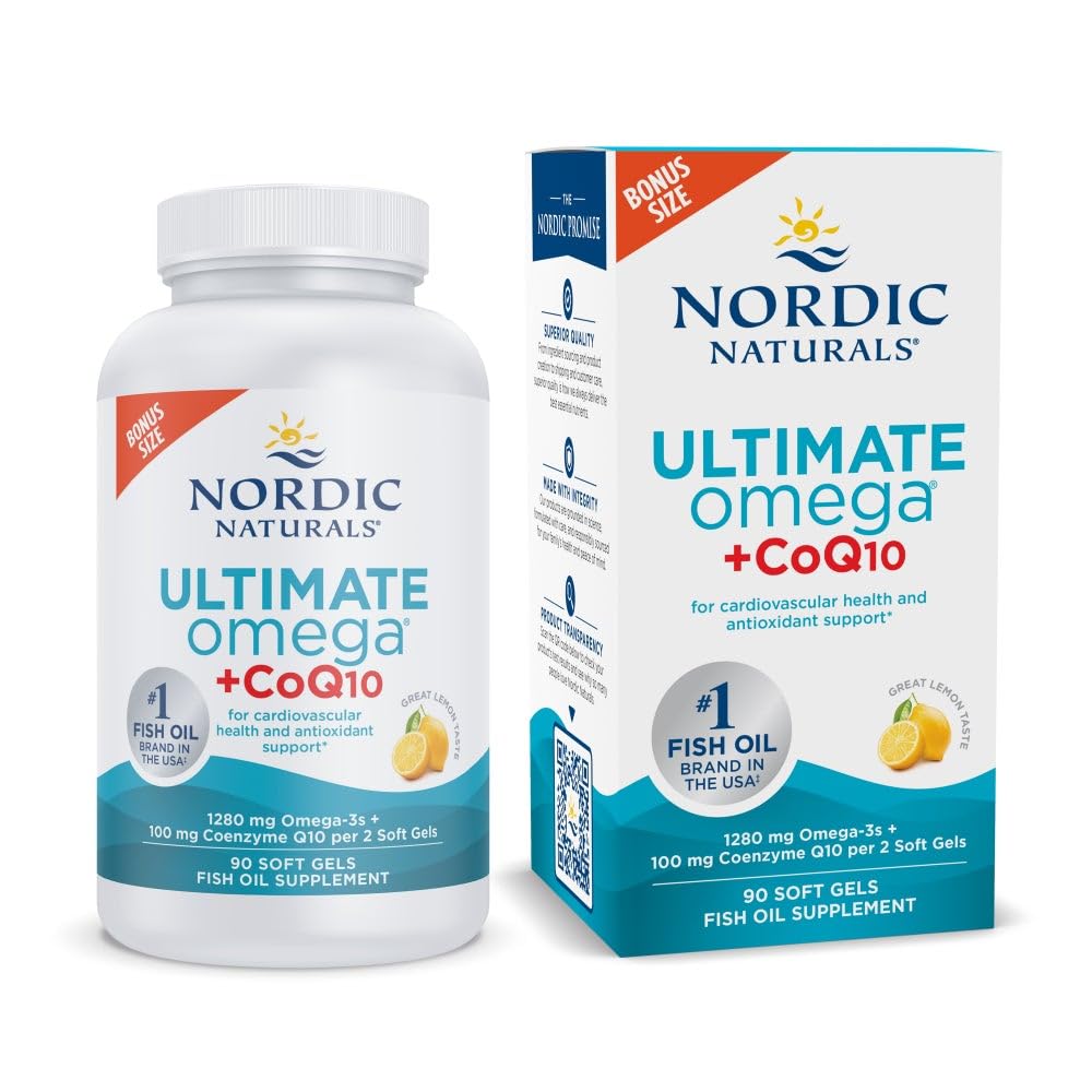 İskandinav Naturals Ultimate Omega + CoQ10, Limon - 90 Soft Gels - 1280 mg Omega-3 + 100 mg CoQ10 - Kalp Sağlığı, Hücre Enerji, Antioksi Desteği - Non-GMO - 45 Hizmet