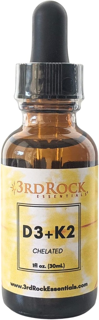 3. Rock Essentials D3 K2 | Chelated Liquid Vitamin Supplement Drops | Vitamin D3 | Vitamin K2 | Destekli Apsiyon Güçlü Bones Sağlıklı Kalp | Vegan | Gluten Free | 1 Fl Oz Oz