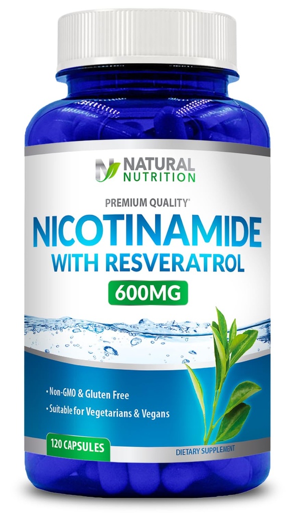Genric Natural Vitamin Nicotinamid with Resveratrol 600 mg (Vitamin B-3) 120 Veggie Capsules Gluten Free & Non-GMOMOMO