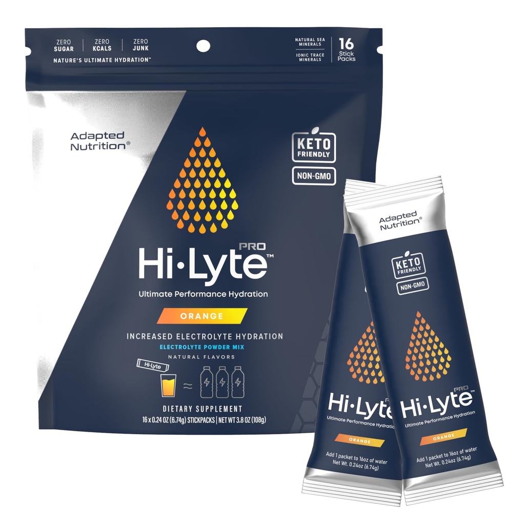 Adapted Beslenme Hi-Lyte Pro Hydration Packets - 16 Bireysel İçecek Paketleri | Orange | Flavored Electrolyte Toz | Sugar-Free, Zero Carb, Zero Calorie
