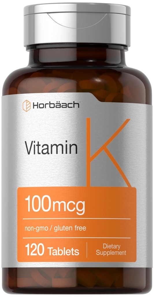 Horbäach Vitamin K Supplement | 100mcg | 120 Tabletler | Vejetary, Non-GMO & Gluten Free Supplement Supplement