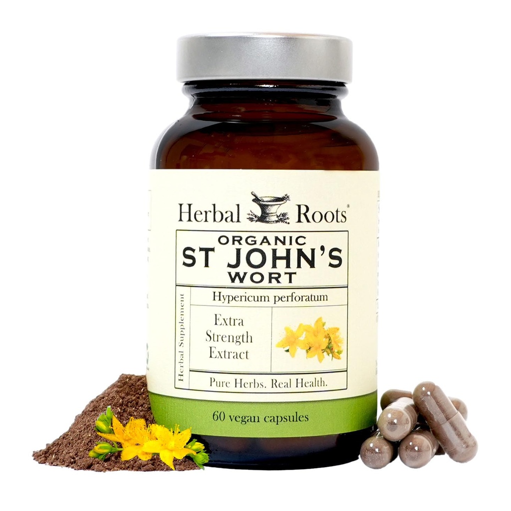 Herbal Roots St Johns Wort Capsules | hizmet başına 450 mg | Pure St. John's Wort with No Binders or Fillers Non GMO | 60 Vegan Capsules
