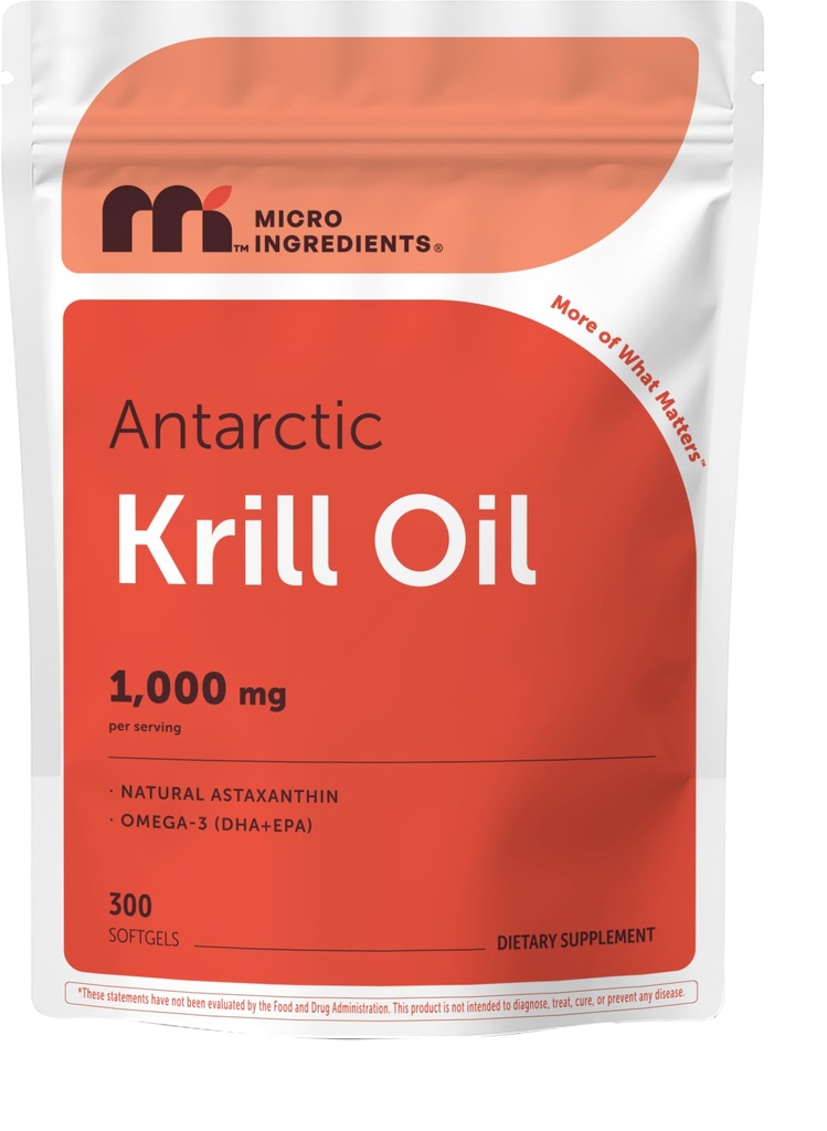 Mikro Malzemeler Antarktika Krill Oil Supplement, 1000mg Per Servis, 300 Soft-Gels, Omega-3s EPA, DHA & Natural Astaxanthin, Supports Immune System & Brain Health, Easy to Swallow