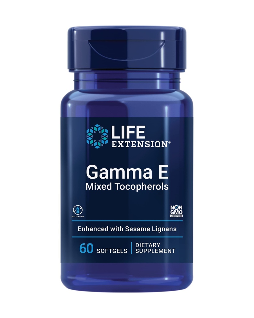 Life Extension Gamma E Karma Tocopherols, Sağlıklı Ağlama, E Supplement, Soundame lignans, Gluten-Free, Non-GMO, 60 softgels