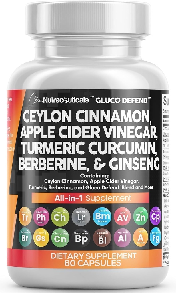 Temiz Nutraceuticals Ceylon Cinnamon Capsules + Berberine Turmeric Apple Cider Vinegar MVP Bitter Melon Gymnema Milk Butle Fenugreek Supplement Pills Toz for Men & Women