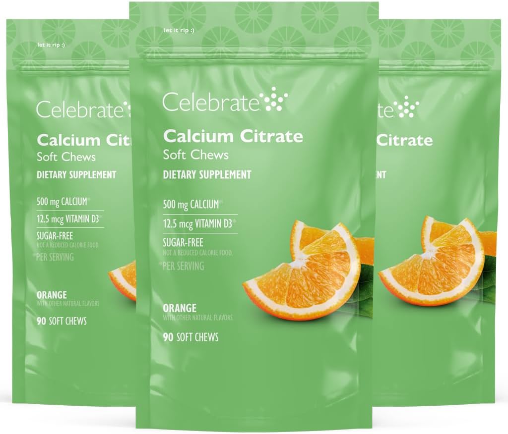 Vitamin Bariatric 500 mguba Citrate Soft Chews with 500 IU Vitamin D3 – Gastrik Bypass Hastaları ve Bone Health - Sugar & Gluten Free, Orange (270 Chews)