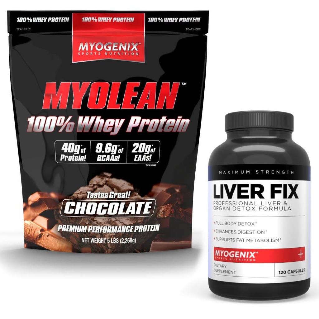Myogenix Liver Support Supplement & Myolean Chocolate Whey Protein – Gelişmiş Liver Health & Muscle Recovery with 40g High-Protein Whey – Support Detox, growth & Performance & Performance