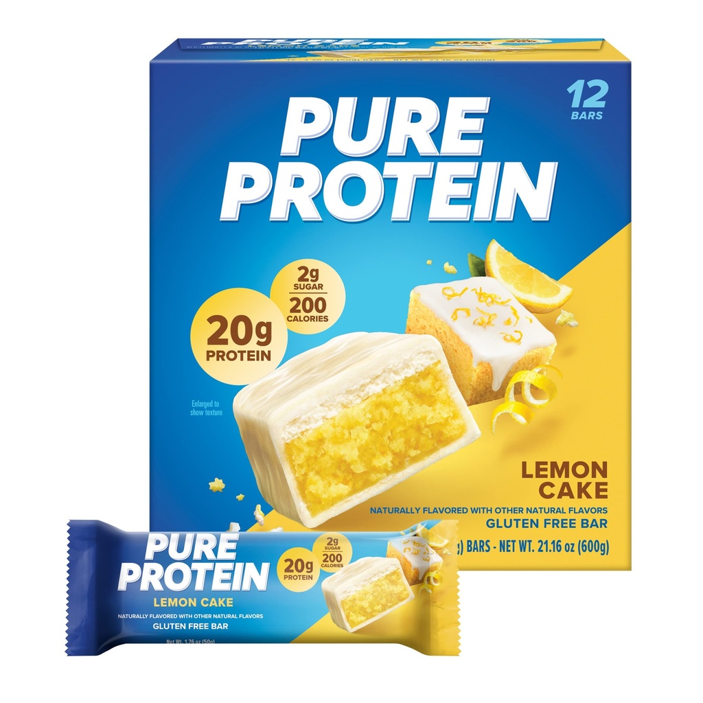 Pure protein Bars, Yüksek Protein, Nutritious Snacks to Support Energy, Low Sugar, Lemon Kek, 1.76 oz, 12 Kont (Pazar 1) (Pazarlama May Vary)