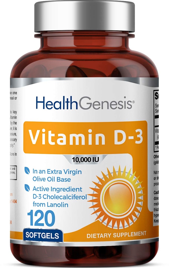 D-3 10000 I 120 Softgels - Ekstra Virgin Zeytinyası Non-GMO Soy-Free Supports Güçlü Bones Immune Health