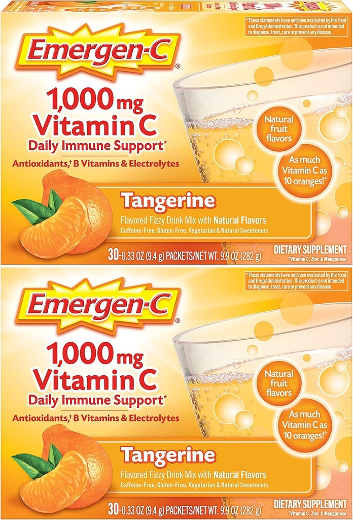 Emergen-C 1000 Vitamin mg C Toz, Antioksis, B Vitamins ve Elektrolytes, Immune Support için C Supplements, Caffeine Free Drink Mix, Tangerine Flavor - 60 Count/2 Moon Supply