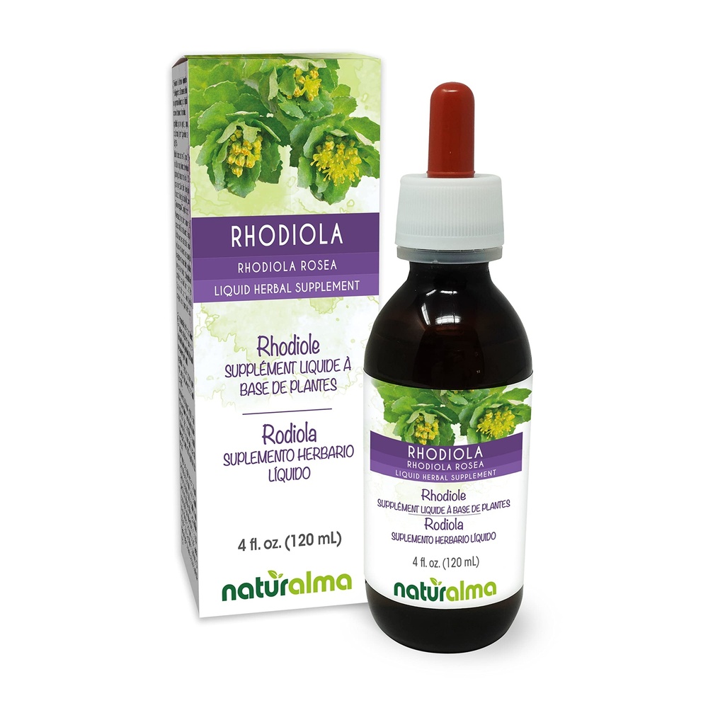 Naturalma Rhodiola rosea (Sedum roseum) Root alkol-Free Tincture - Drops'da 4 fl oz Sıvı Ekstraksiyon - Herbal Supplement - Vegan
