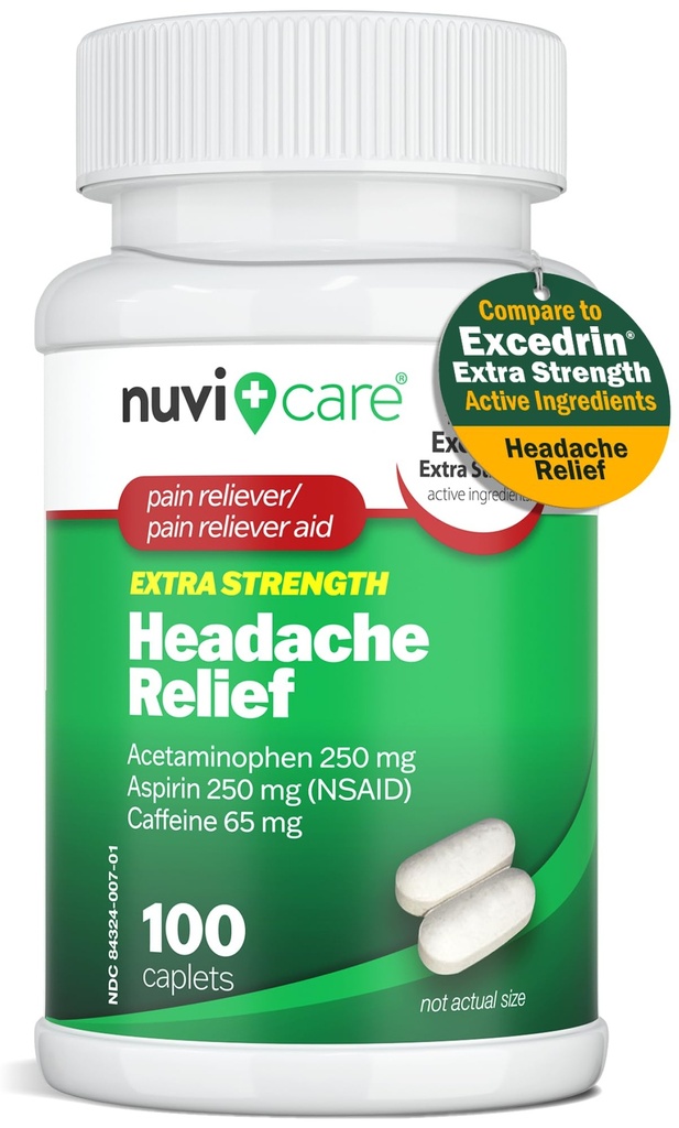 Acetaminophen 250 mg, aspirin (NSAID) 250 mg, Caffeine 65 mg - Minor Aches & Pains Geçici Yardım - Excedren Ekstra Güçlü Ağrı Reli (100 Caplets) ile karşılaştırın