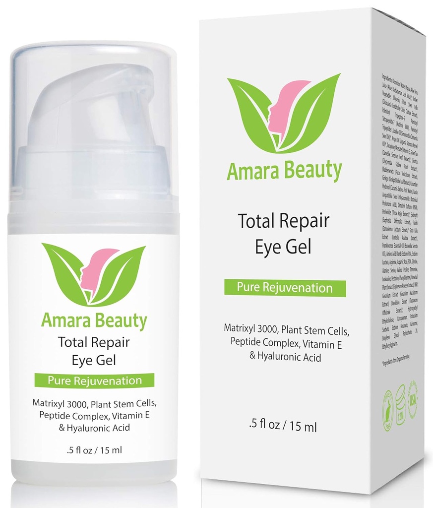 Amara Beauty Eye Cream Gel, Dark Circles ve Puffiness with. & Hyaluronic Acid, 0,5 fl. oz.