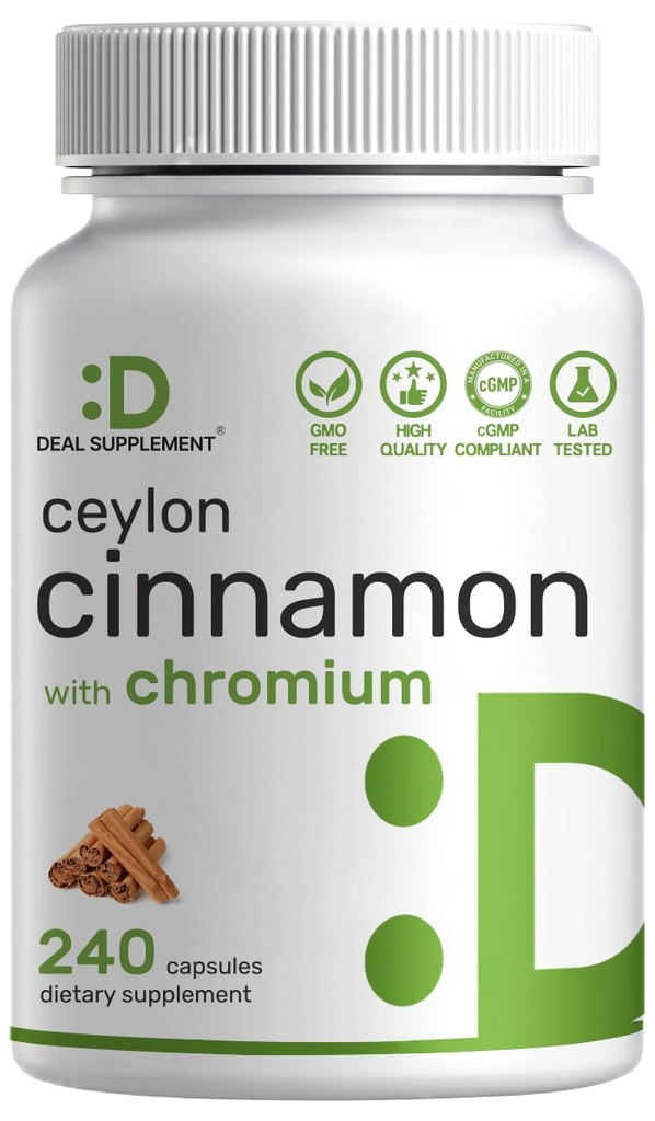 Ceylon Cinnamon, Chromium 1000, 240 Capsules | Active İç Bark Ekstraksiyon, Gerçek Sri Lanka Kaynağı | Doğal Cinnamon Supplements