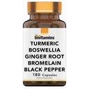 Tnvitamins Turmeric & Boswellia Kompleksi (180 Capsules) Ginger Root, Bromelain, & Black Pepper Extract | Ortak-Ease Formula: Güçlü Ortak Destek Tamam * | ABD'de Üretilen