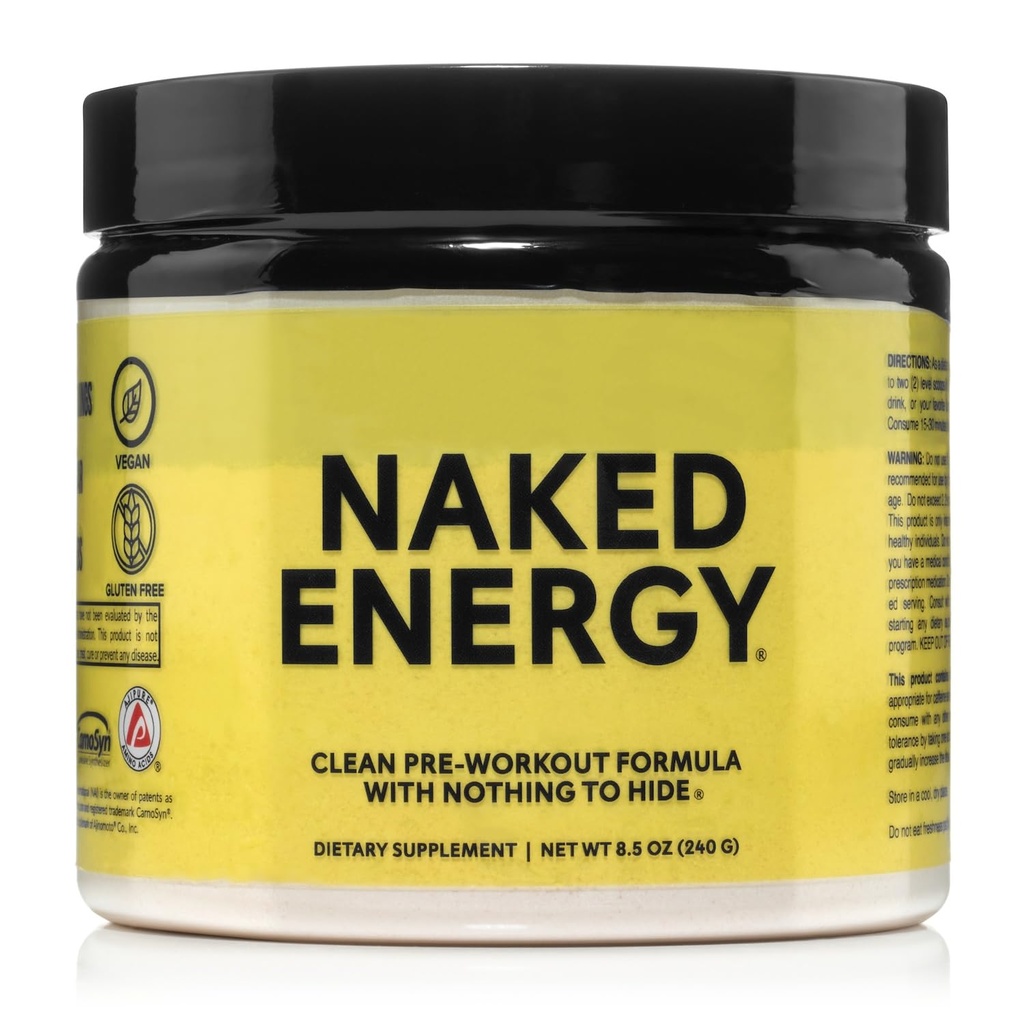 NAKED Enerji - Erkekler ve Kadınlar için Saf Pre Workout Toz, Vegan, Unflavored, Sağlıklı Pre Workout - Nodrew Sweeteners, Colors Or Flavors - 50 Servisler