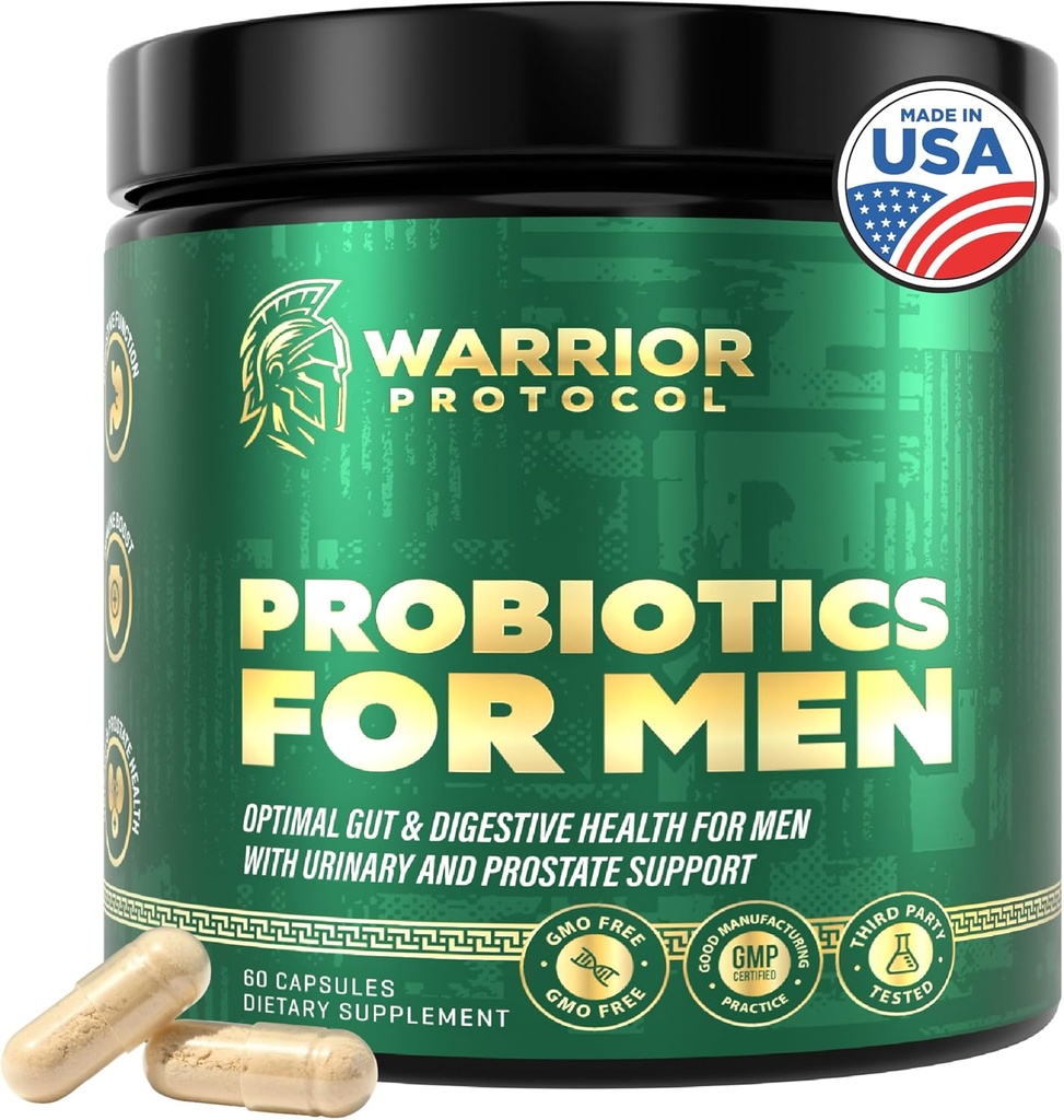Prebiyotiks ile Erkekler için Probiyotikler - Erkekler Probiyotik Supplement for Digestive Health, Gut Health, Immune Health, Bloating and Prostate Care - Strains Raf Stable, Gluten & Soy Free 60 kapsüller.