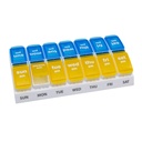 EZY DOSE Haftalık AM/PM Pill Organizer, 7 Günlük Vitamin ve İlaç Kutusu Büyük Pop-Out Karşılaştırmalı, 2 Times a Day Pill Holder for Easy Dosing, Sarı ve Blue Lids, Travel-Friendly Design