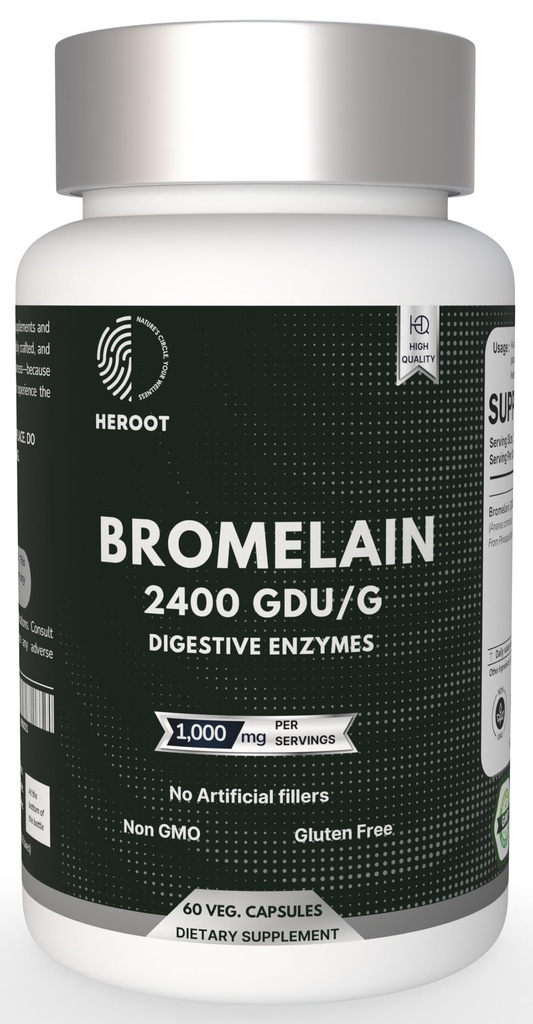 Bromelain 500 mg | 60 Plant-Based Capsules | 2400 GDU Potency | Supports Joint Health & Digestion | No Preservatives or Yapay Katkılar |