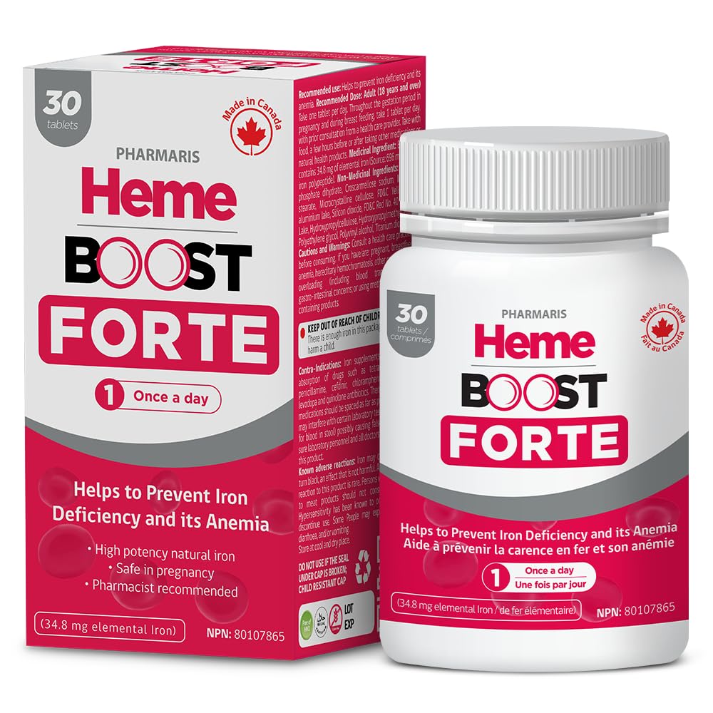 Hemeboost Forte 34.8 mg (696 mg Heme Iron) I 30 Tablet I High Potency Natural Iron Supplement I High Abxia & Gentle on Stomach I Iron Pills for Yetişkinler & Safe for Use in Gebelik