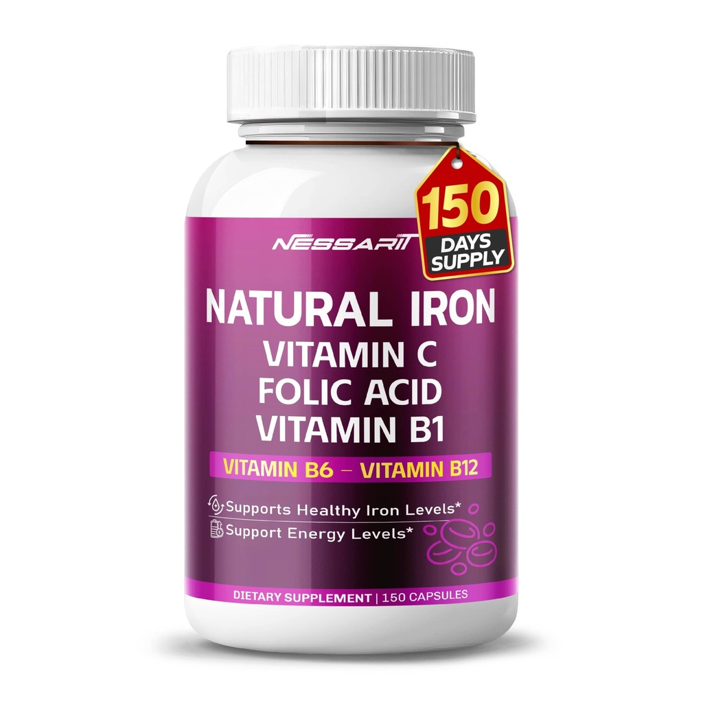Organik Demir C, Folic Acid ile Vitamin Yüksek Potency - Yüksek Tahsli Formula B1, B6, Vitamin B12 - Destek Kan Binası - 150 Kont - ABD'de Yapılan ve Test Edilmiş
