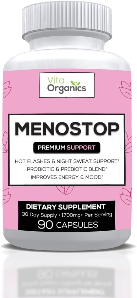 Meno Dur - Hot Flashes ve Menopause Support - Black Cohosh, Ashwagandha, Dong Quai, Prebiyotik ve Probiyotik - 30 Günlük Supply